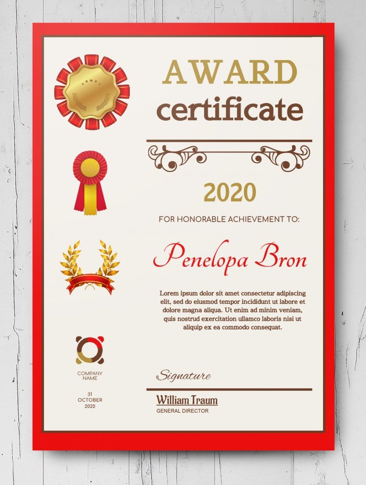 Award Certificate – free Google Docs Template