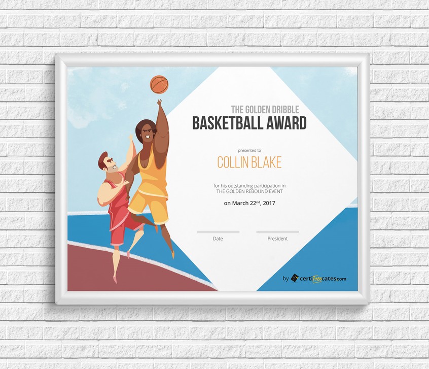 Basketball Award Certificate