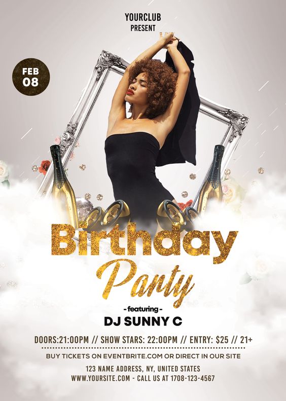 Birthday Party Free White & Gold PSD Flyer Template