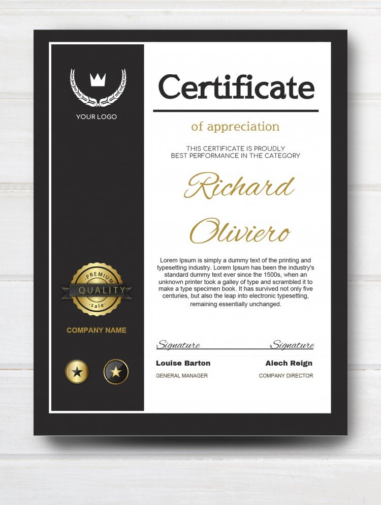 Black Certificate of appreciation – free Google Docs template