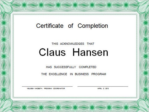 Business Program Completion Certificate Template