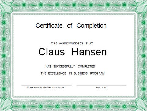 Business Program Completion Certificate Template