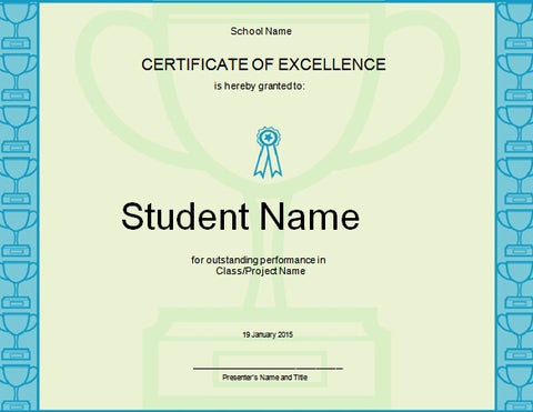 Certificate of Excellence Template for Student