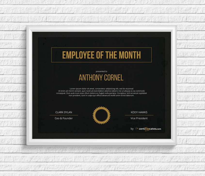 Employee of the Month Award Certificate