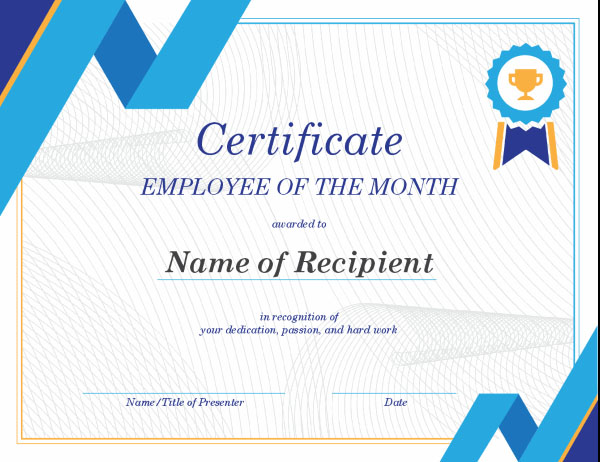 Employee of the month template certificate