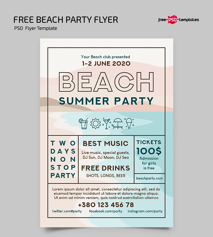 Free Beach Party Flyer Template in PSD + AI, EPS