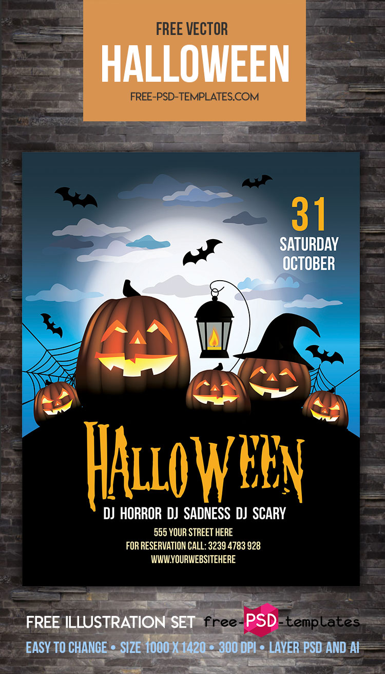 Free Halloween Party – Flyer Vector Template