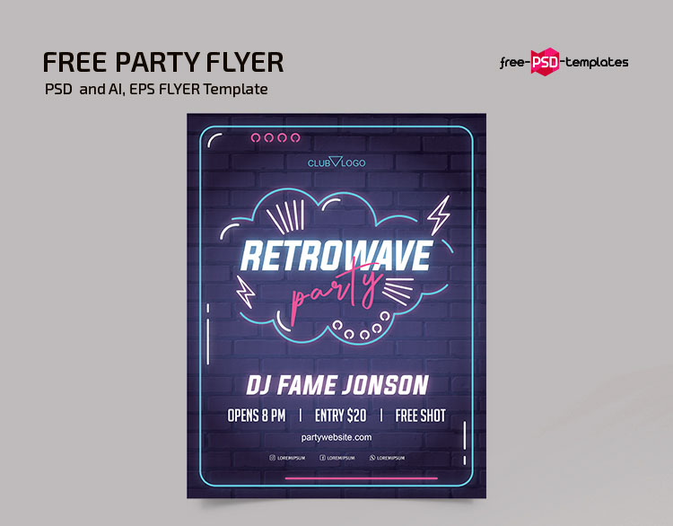 Free Neon Party Flyer in PSD + Vector