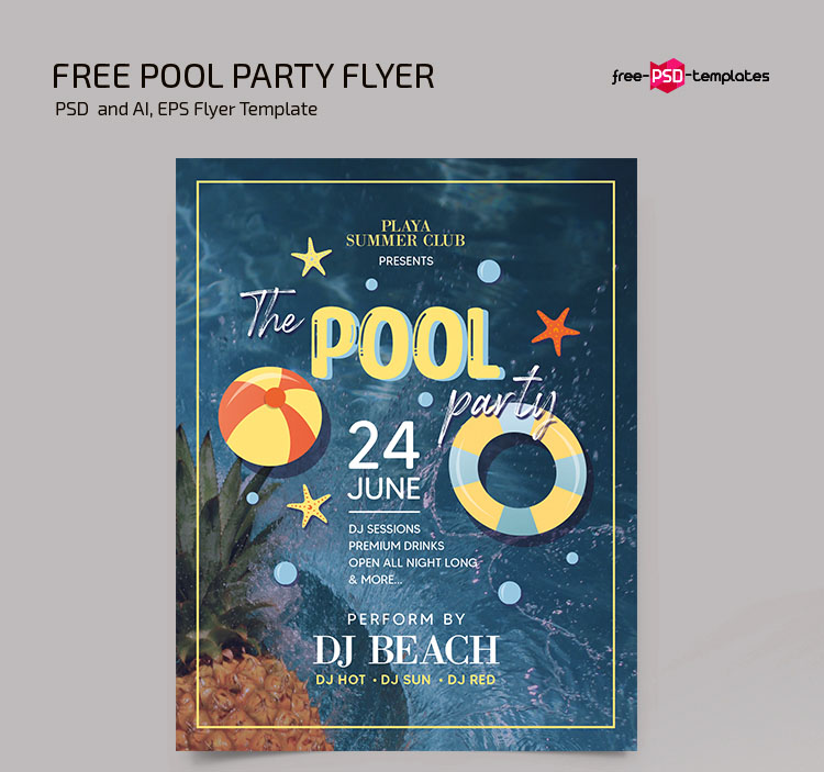 Free Pool Party Flyer Template in PSD + Vector