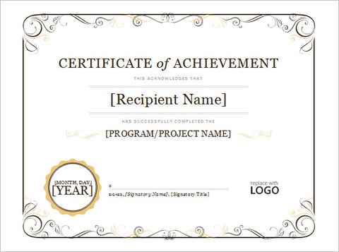 Simple Certificate of Achievement for Word