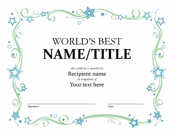 World’s Best award certificate template