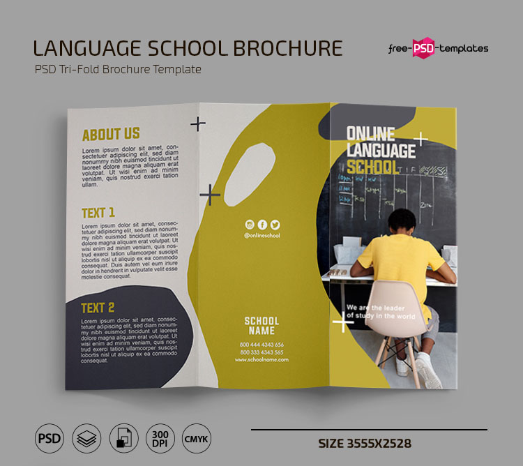 Free Language School Tri-fold Brochure Template in PSD