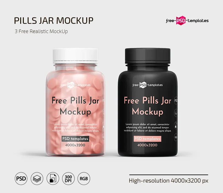 Free Pills Jar Mockup Template in PSD